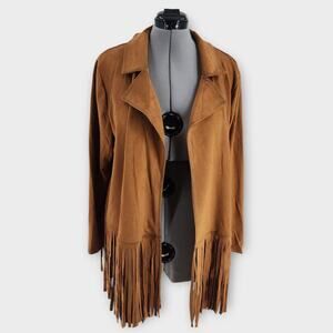 Back In The Saddle Fringe Jacket Womens 1X Brown Faux Suede Boho Western VTG